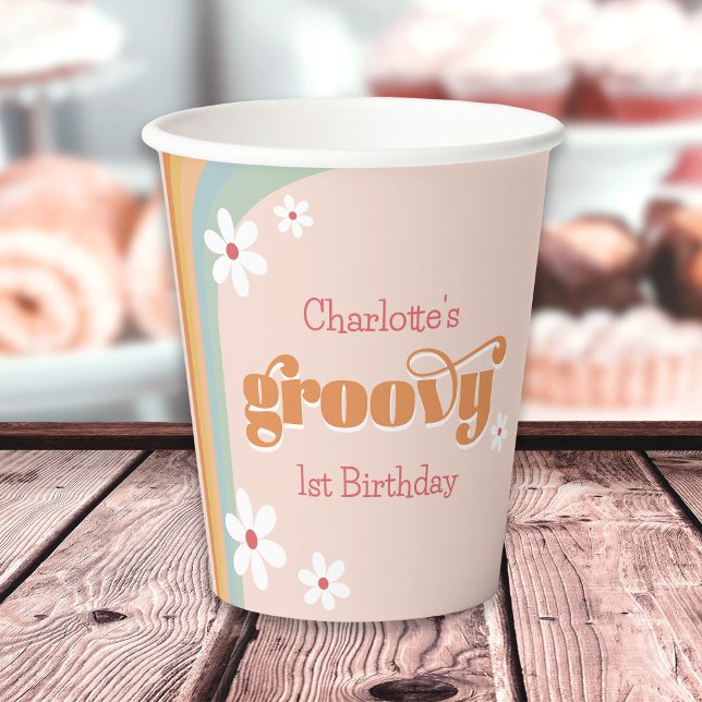 Groovy White Daisies 70's Girl's Birthday Party  Paper Cups (Creator Uploaded)