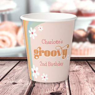 Groovy White Daisy 70's Girl's 2nd Birthday Party  Paper Cups