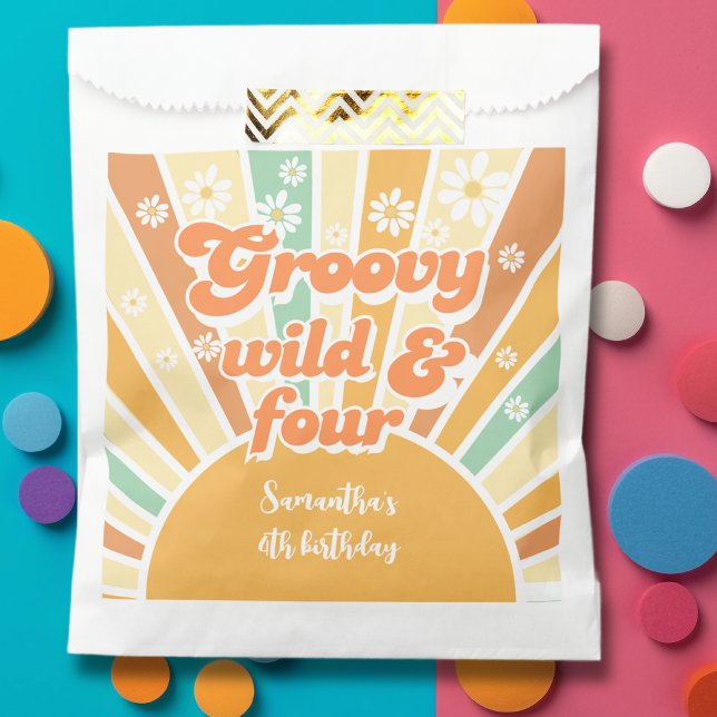 Groovy wild and four retro sun kids birthday favour bag (Creator Uploaded)