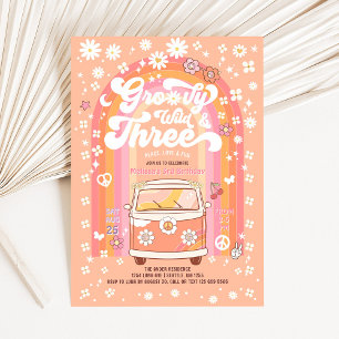 Groovy Wild and Three Van Bus 3rd Birthday Invitation