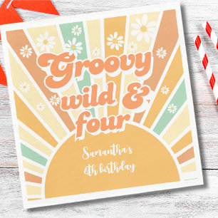 Groovy wild and two retro sun kids birthday napkin