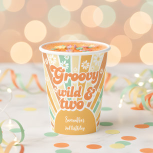 Groovy wild and two retro sun kids birthday paper cups