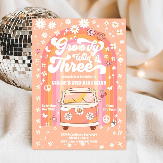 Groovy Wild & Three Birthday Invitation (Creator Uploaded)