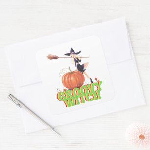 GROOVY WITCH funny Halloween witches               Square Sticker