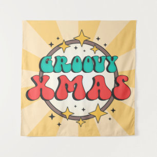 Groovy xmas holidays retroo cartoon text tapestry
