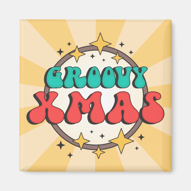 Groovy Xmas retro stars old cartoon text  Magnet (Front)
