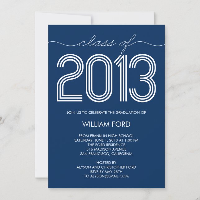 Groovy Year Graduation Invitation - Navy (Front)