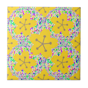 Groovy Yellow Floral Disco Design Ceramic Tile