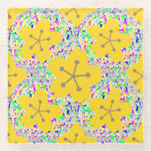 Groovy Yellow Floral Disco Design Glass Coaster