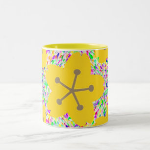 Groovy Yellow Floral Disco Design Two-Tone Coffee Mug