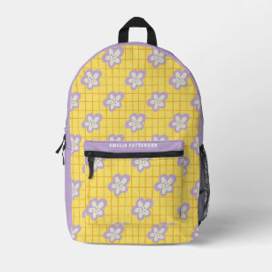Groovy Yellow Purple Modern Floral Personalised Printed Backpack