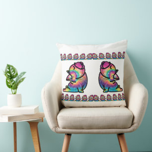 Groovy Yoga Bulldog: Funny Tie Dye Colours Cushion