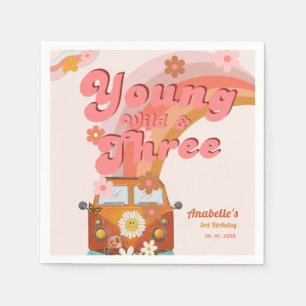 Groovy Young Wild and Three Pink Peach Van Daisy  Napkin