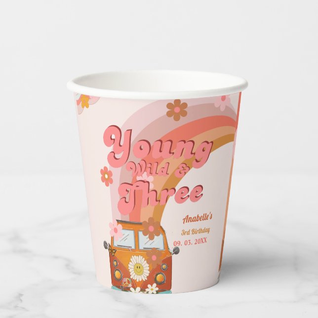 Groovy Young Wild and Three Pink Peach Van Daisy  Paper Cups (Front)