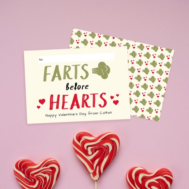 Gross Boy Farts Before Hearts Classroom Valentine Card (Creator Uploaded)