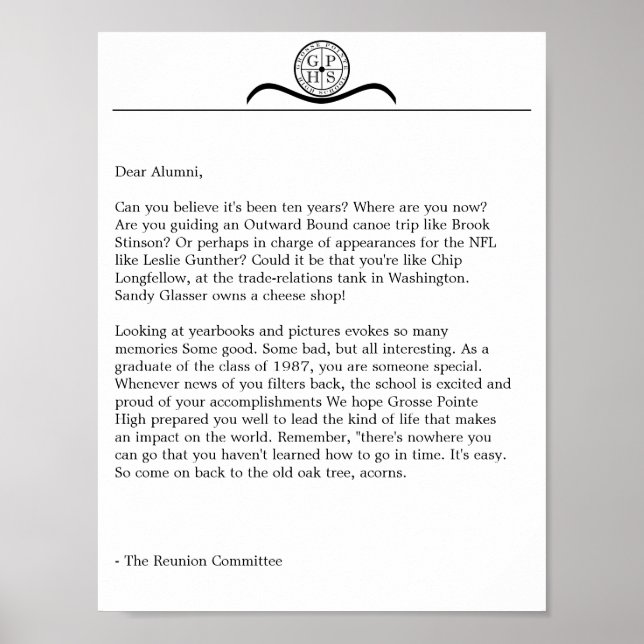 Grosse Pointe High Reunion Letter Poster (Front)