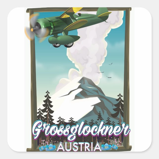 Grossglockner Mountain Austrian travel poster Square Sticker (Front)