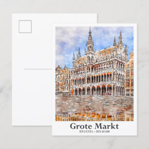 Grote Markt  Brussel Belgium Travel Watercolor Postcard