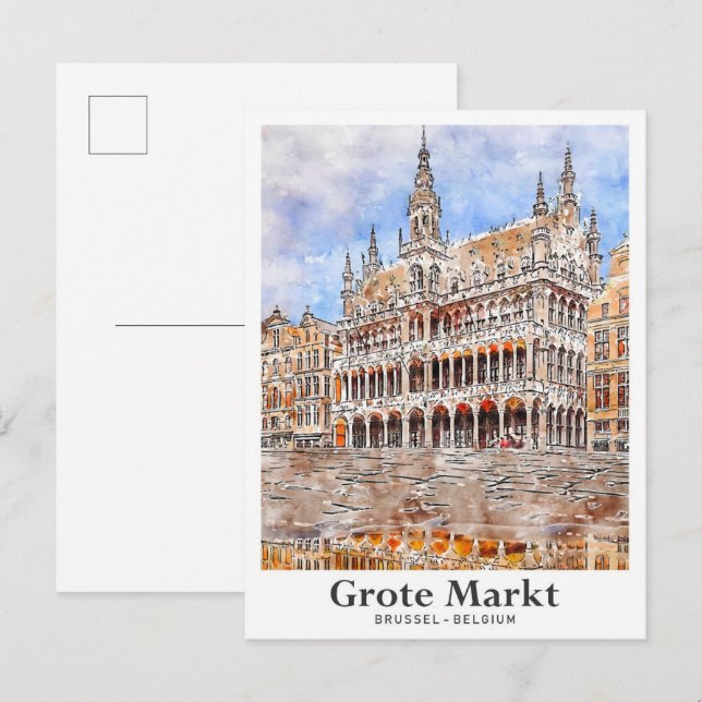 Grote Markt  Brussel Belgium Travel Watercolor Postcard (Front/Back)