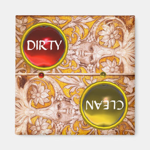 GROTESQUE FACE GOLD WHITE FLOWERS  DIRTY CLEAN MAGNET