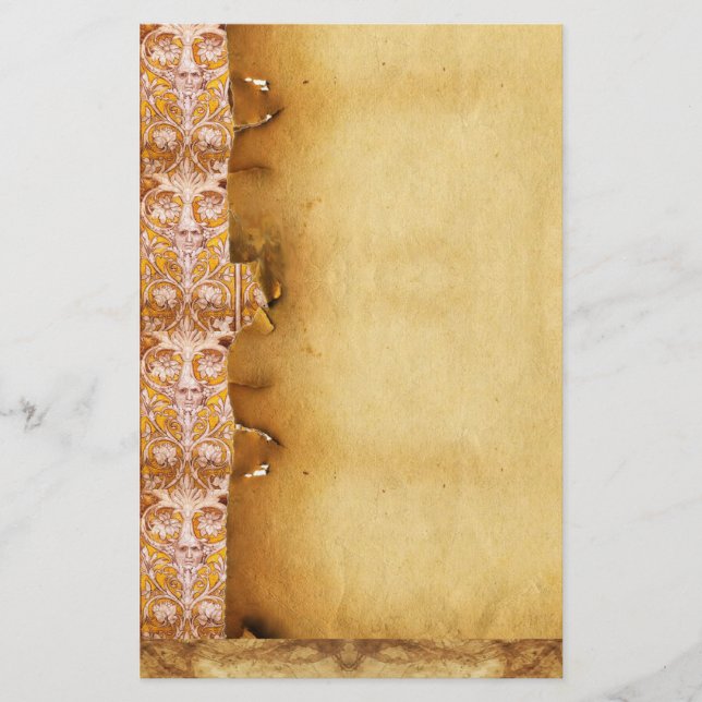 GROTESQUE FACE WITH GOLD WHITE FLORAL  PARCHMENT STATIONERY (Front)