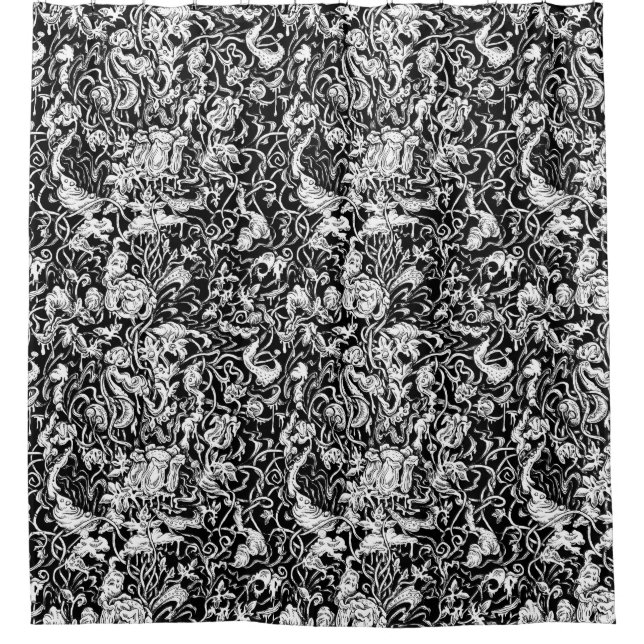 Grotesque Garden Black and White Shower Curtain (Front)
