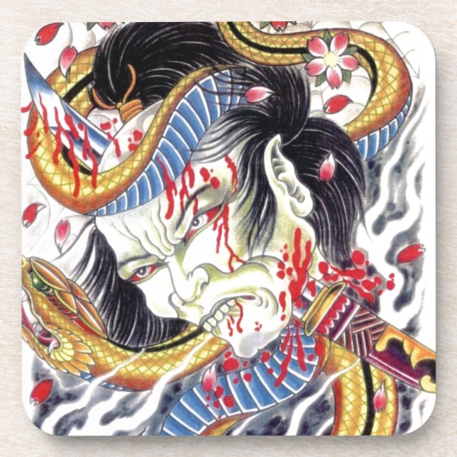 Grotesque & Snake Tattoo Design Coaster (Front)