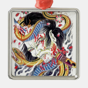 Grotesque & Snake Tattoo Design Metal Tree Decoration