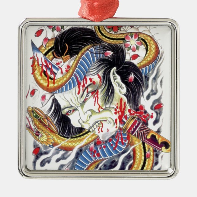 Grotesque & Snake Tattoo Design Metal Tree Decoration (Front)