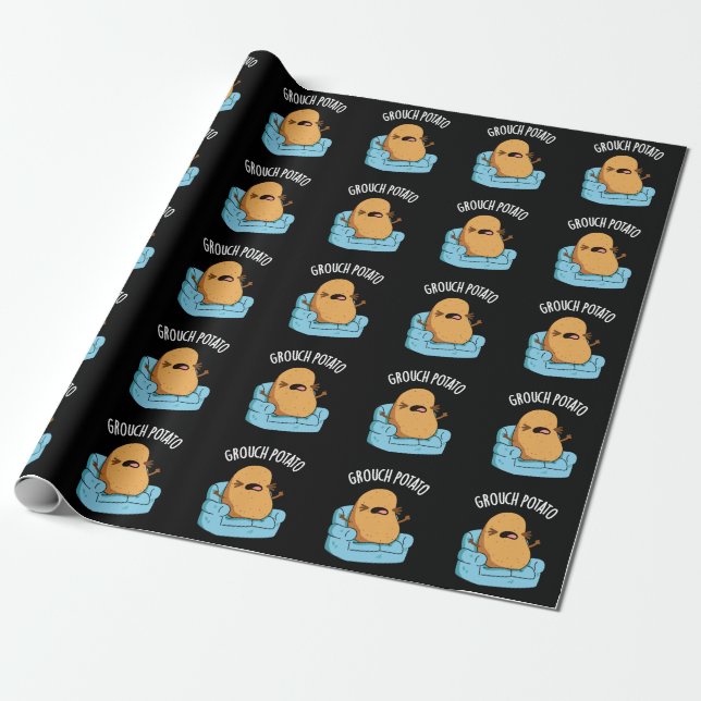 Grouch Potato Funny Veggie Puns Dark BG Wrapping Paper (Unrolled)