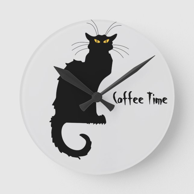 Grouchy cat coffee time wall clock (Front)
