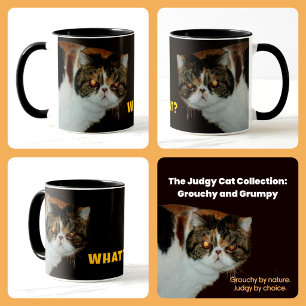 Grouchy Exotic Shorthair “WHAT?” Judgy Cat Mug