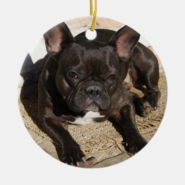 Grouchy French Bulldog Ceramic Tree Decoration (Front)