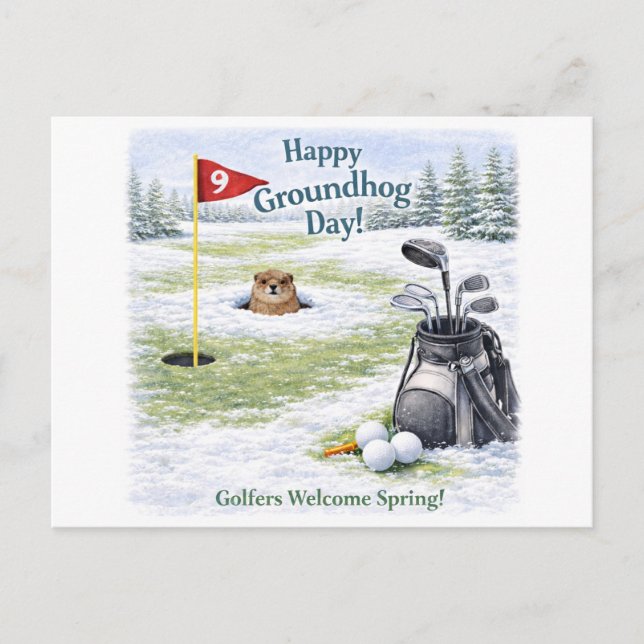 Ground hog day for Golfer Holiday Postcard (Front)