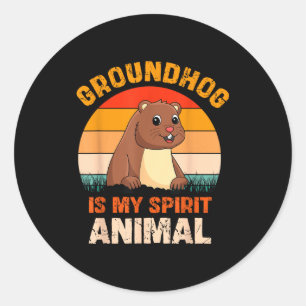 Ground Hog Is My Spirit Animal Retro Groundhog Day Classic Round Sticker