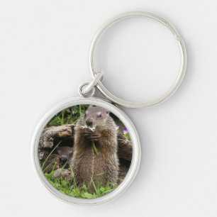 Ground Hog Munching on a Flower Key Ring