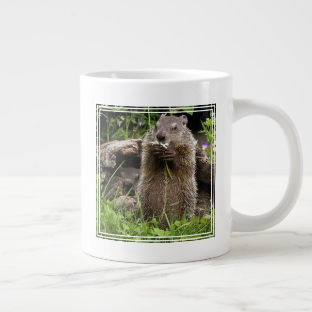 Ground Hog Munching on a Flower Large Coffee Mug (Right)