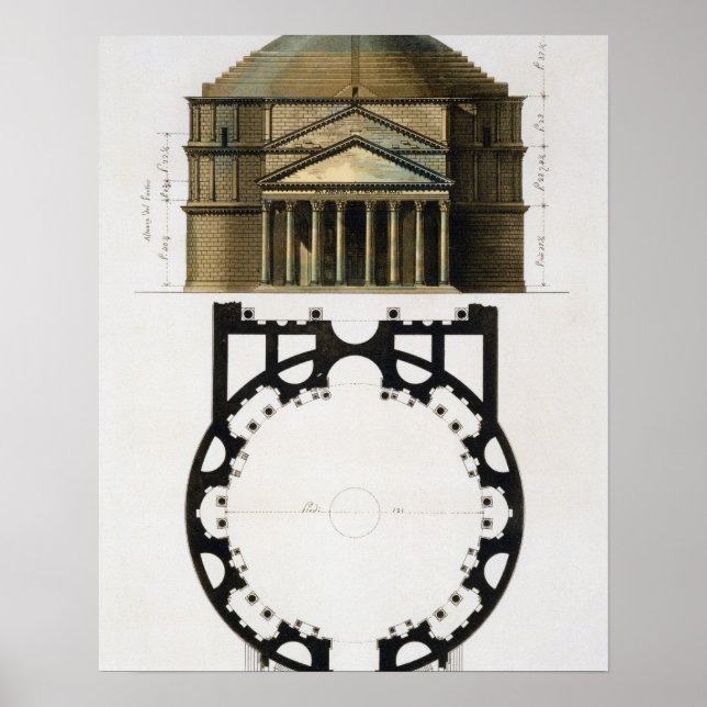 Ground plan and facade of the Pantheon, Rome, from Poster (Front)