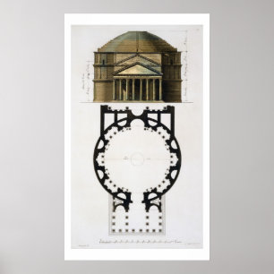Ground plan and facade of the Pantheon, Rome, from Poster