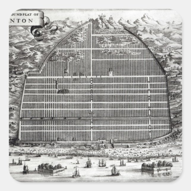 Ground Plan of Canton, China Square Sticker (Front)