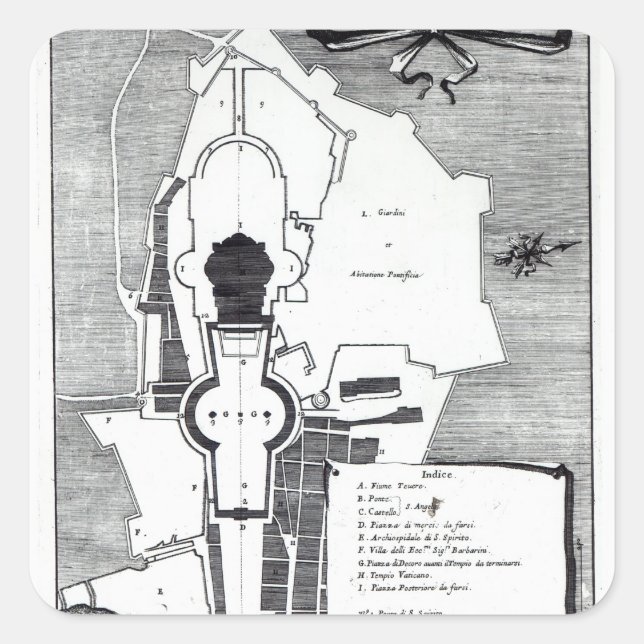 Ground plan of the Vatican, Rome Square Sticker (Front)