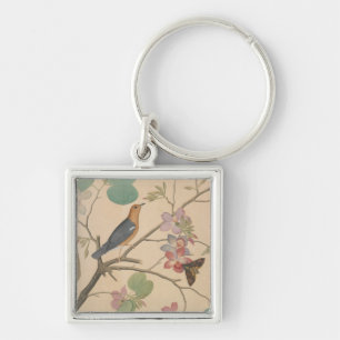 Ground Thrush and Moth on an Orchid Branch Key Ring