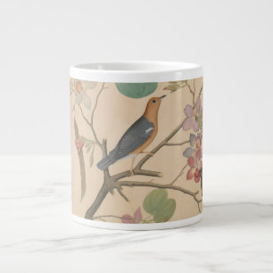 Ground Thrush and Moth on an Orchid Branch Large Coffee Mug