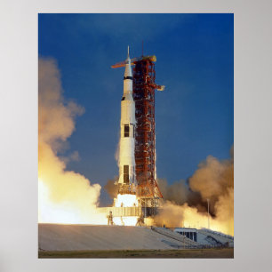 Ground View First Moon Mission Rocket Launch Poster