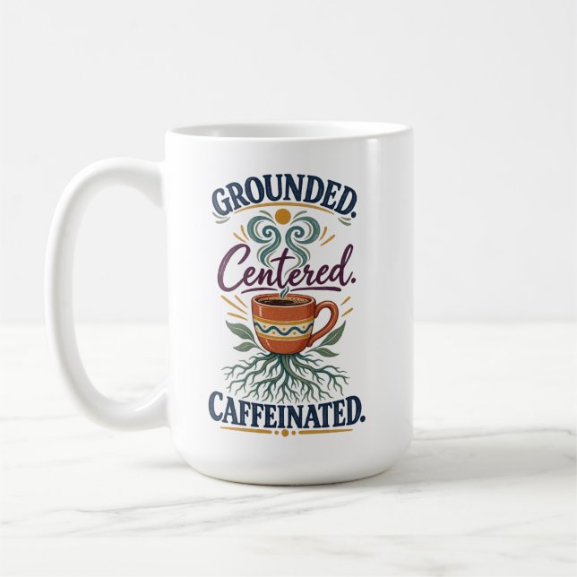 Grounded Centred Caffeinated Boho Coffee Mug (Left)
