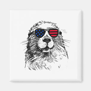 Groundhog 4th July America Usa Flag For Women Kids Magnet