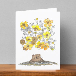 Groundhog and Buttercups Cute Watercolor Blank Thank You Card