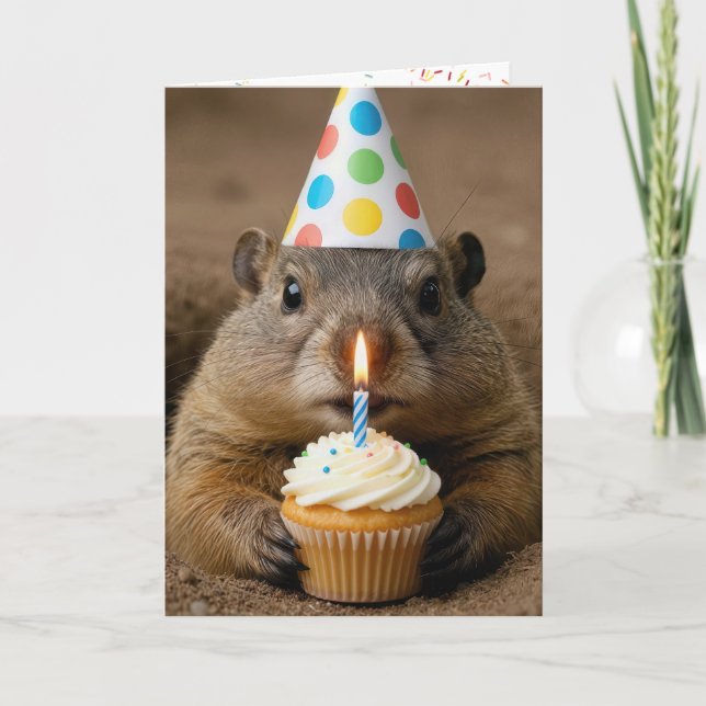 Groundhog Birthday With Cupcake Card (Front)