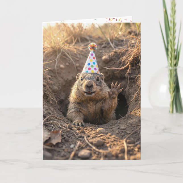Groundhog Birthday with Party Hat Card (Front)