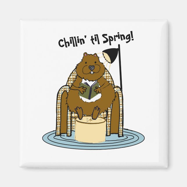 Groundhog Bookworm Waiting for Spring Magnet (Front)